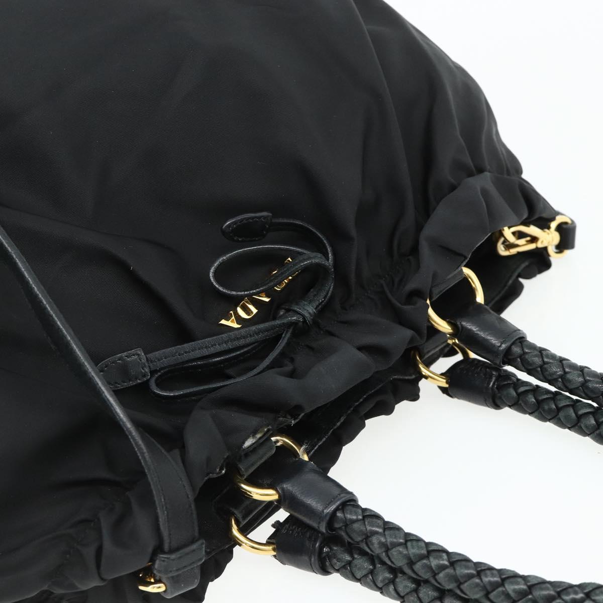 PRADA Hand Bag Nylon 2way Black Gold Auth ka4261