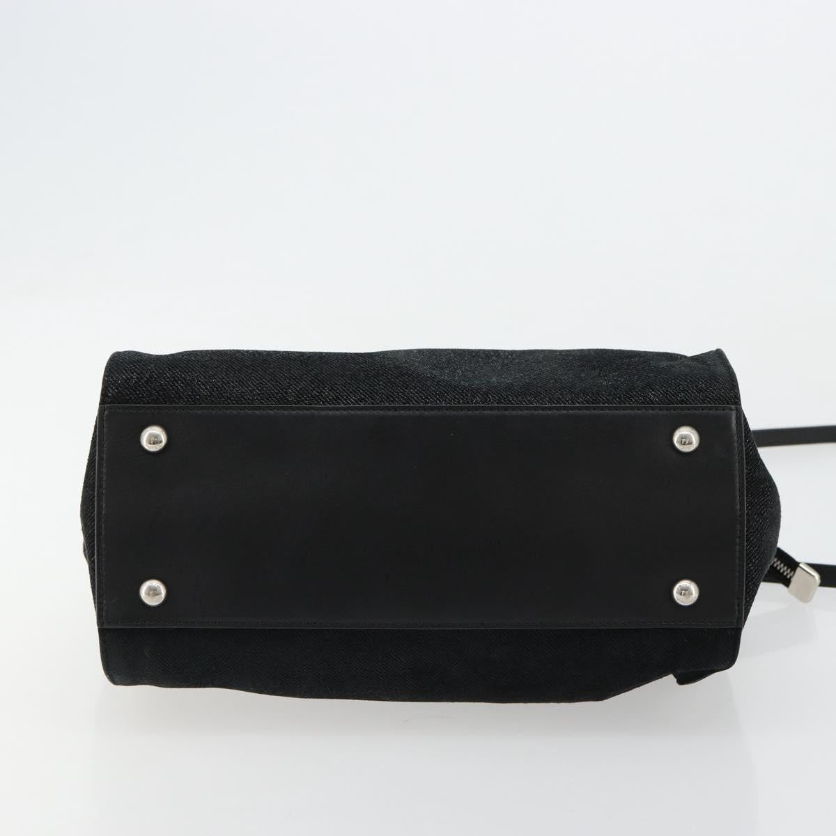Salvatore Ferragamo Gancini Bag Canvas Leather 2way Black Silver Auth ka4262A
