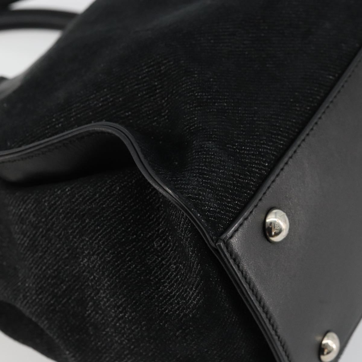 Salvatore Ferragamo Gancini Bag Canvas Leather 2way Black Silver Auth ka4262A