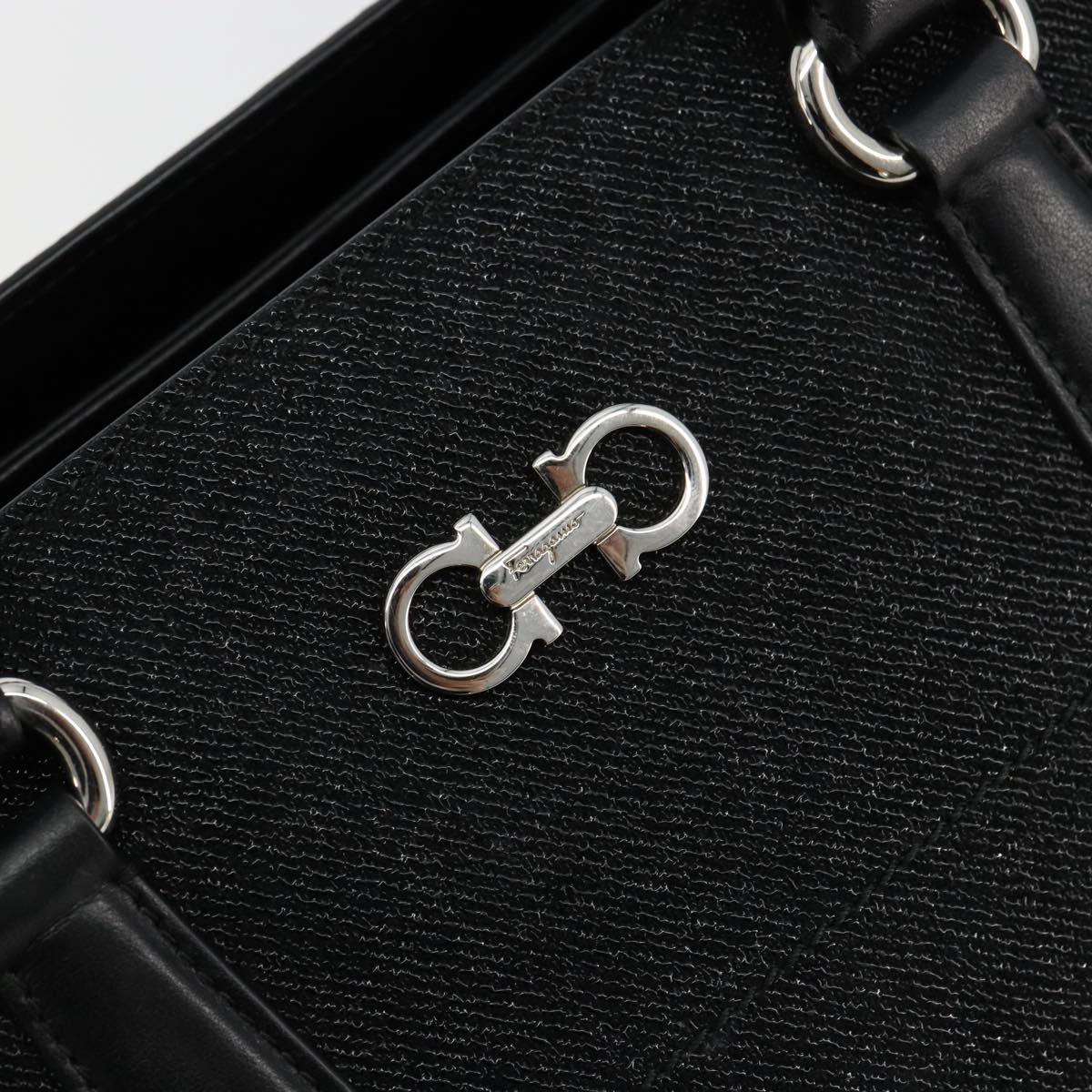 Salvatore Ferragamo Gancini Bag Canvas Leather 2way Black Silver Auth ka4262A