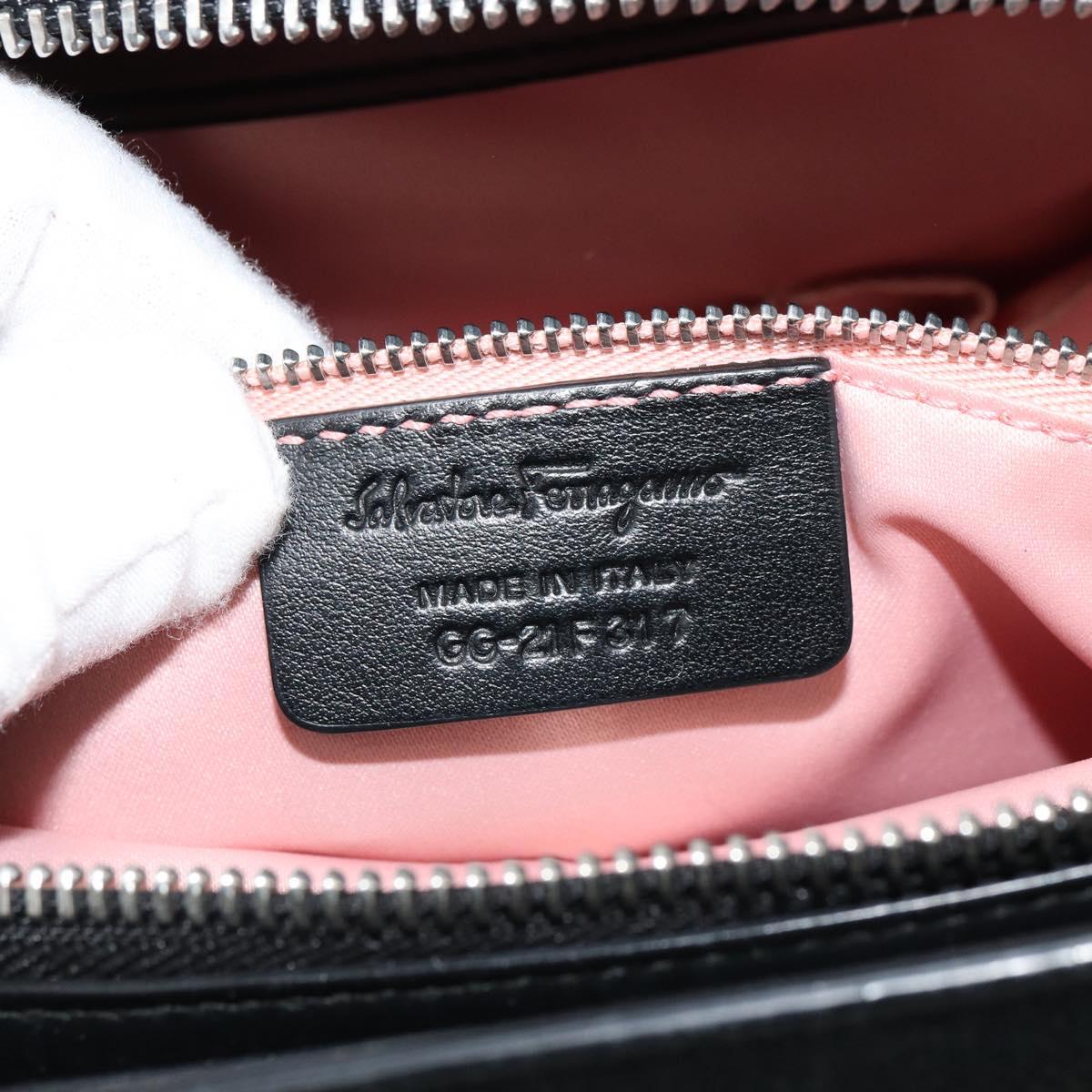 Salvatore Ferragamo Gancini Bag Canvas Leather 2way Black Silver Auth ka4262A