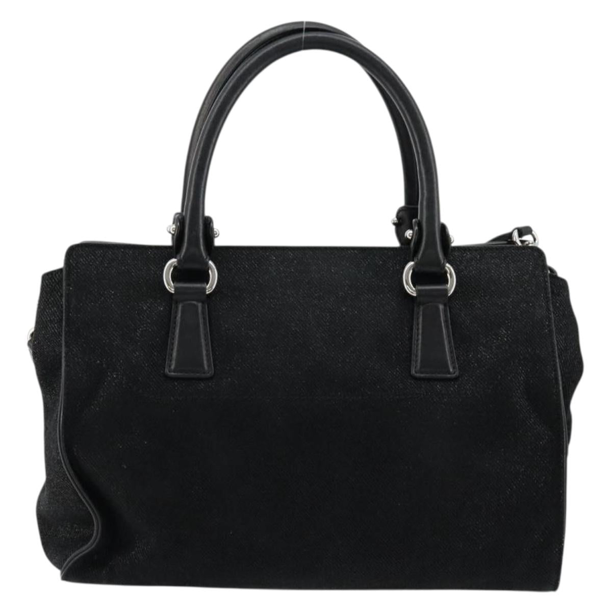 Salvatore Ferragamo Gancini Bag Canvas Leather 2way Black Silver Auth ka4262A