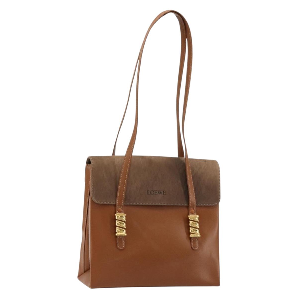 LOEWE Velazquez Shoulder Bag Leather Brown Gold Auth ka4263