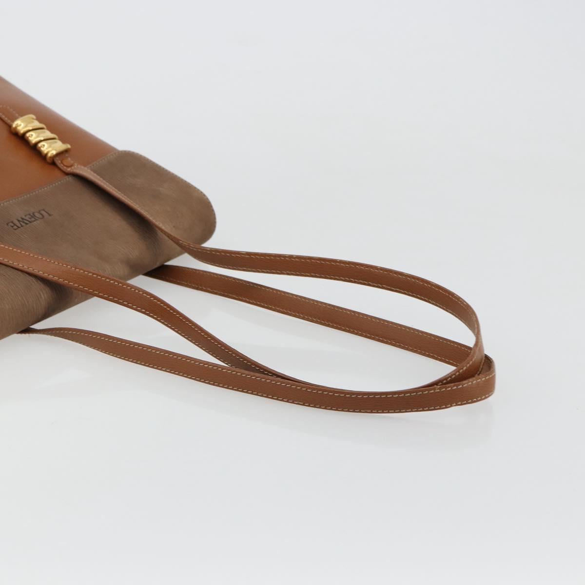 LOEWE Velazquez Shoulder Bag Leather Brown Gold Auth ka4263