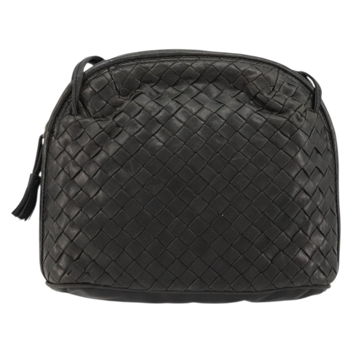 BOTTEGA VENETA INTRECCIATO Shoulder Bag Leather Black Auth ka4265A