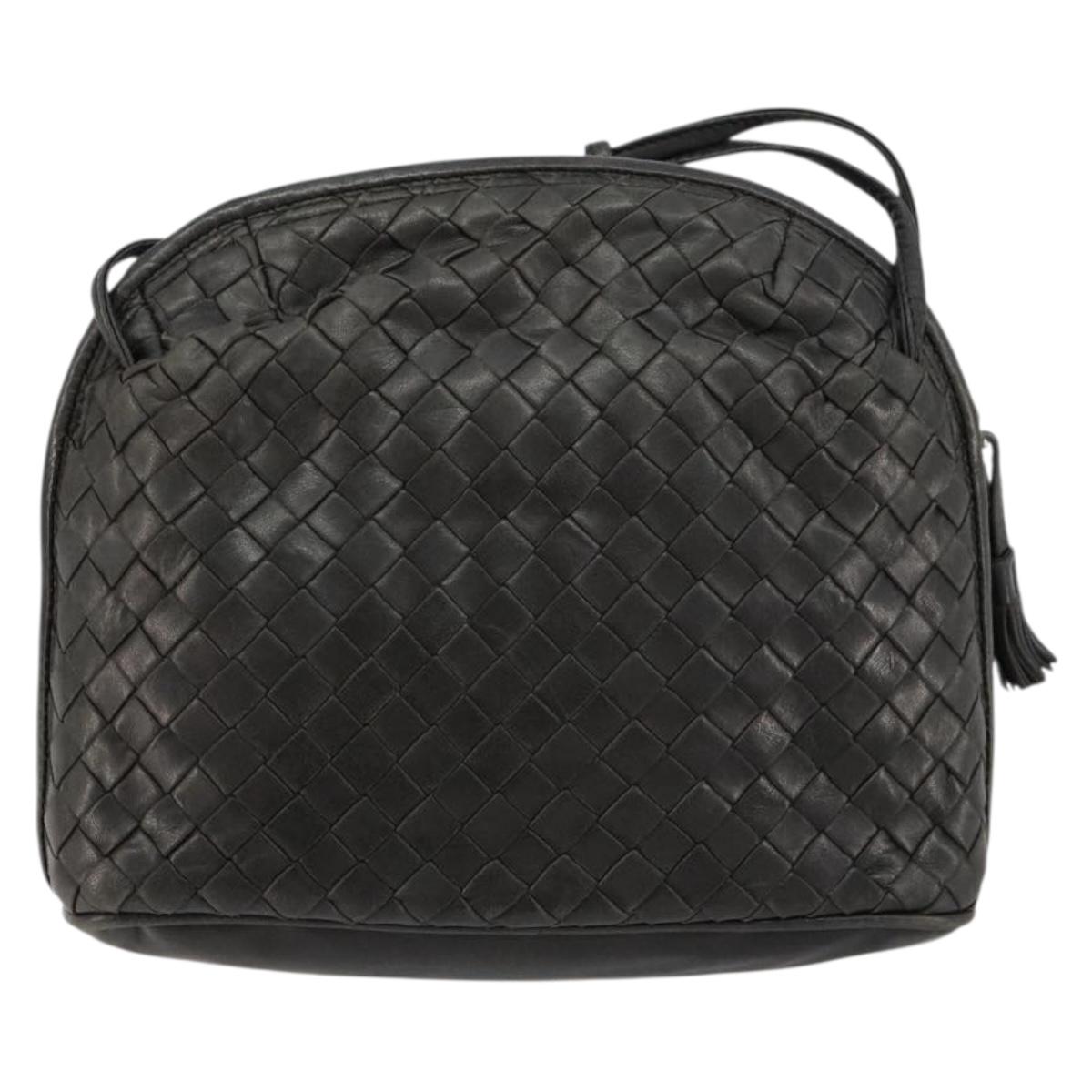 BOTTEGA VENETA INTRECCIATO Shoulder Bag Leather Black Auth ka4265A