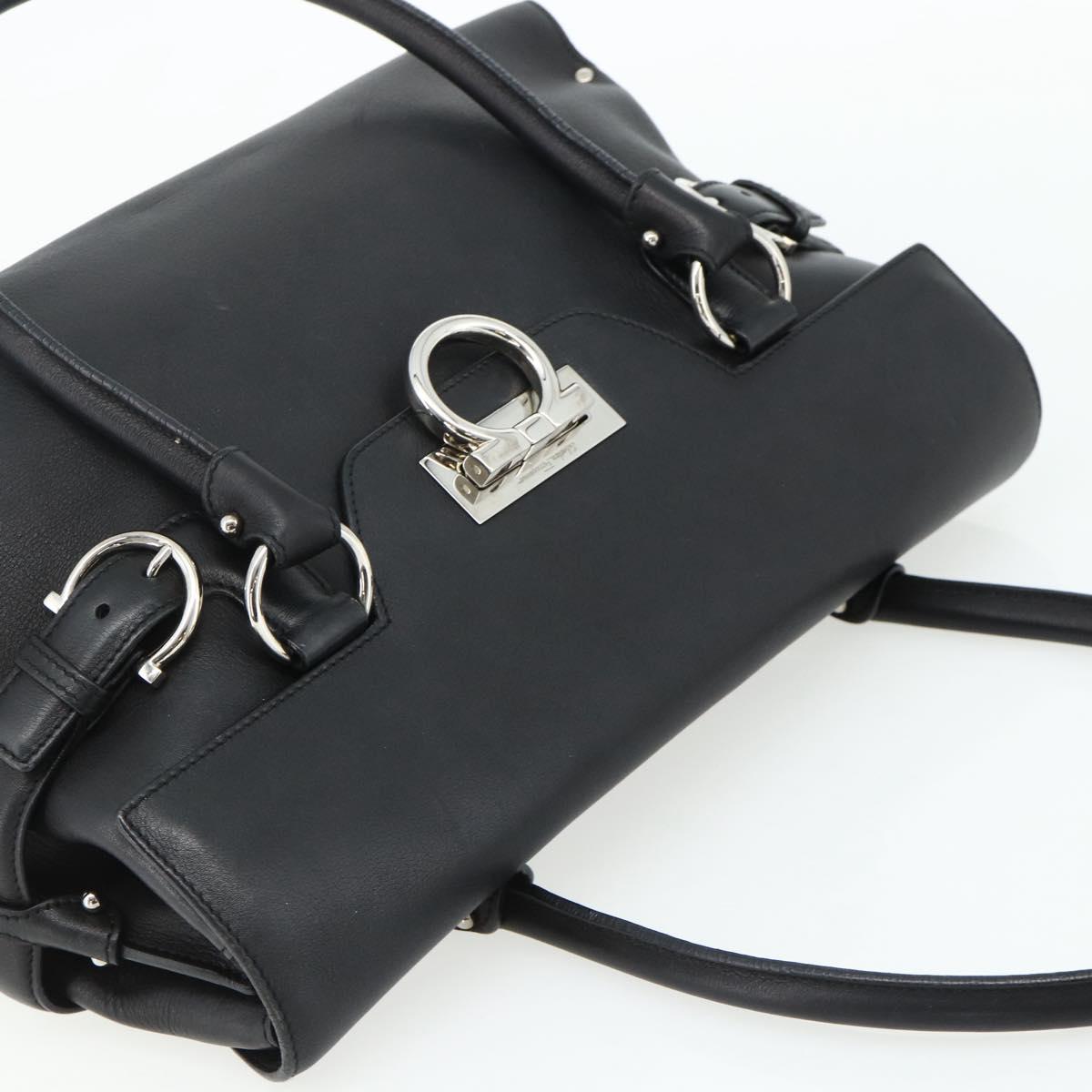 Salvatore Ferragamo Gancini Shoulder Bag Leather Black Silver Auth ka4272A