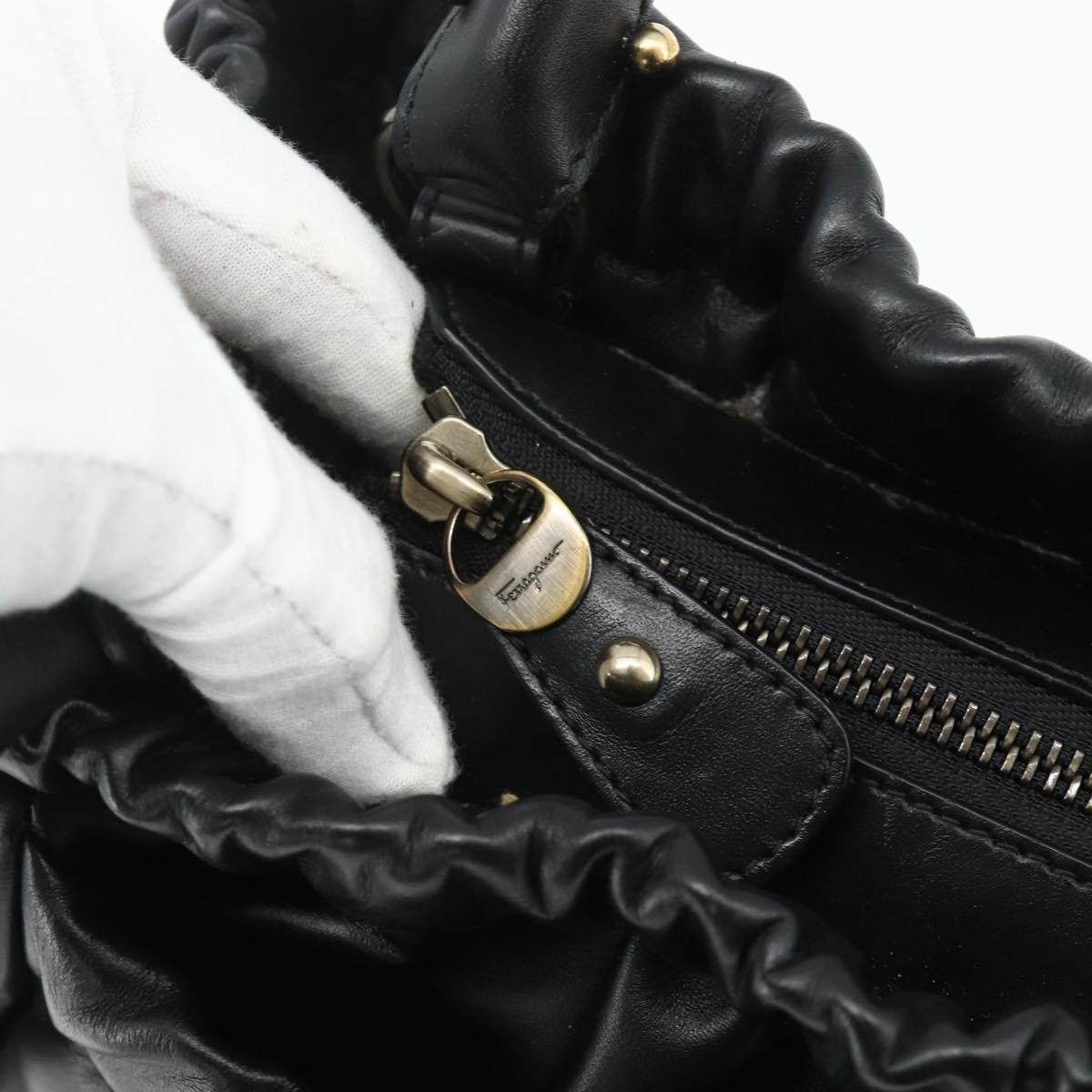 Salvatore Ferragamo Vala Hand Bag Leather 2way Black Gold Auth ka4273A