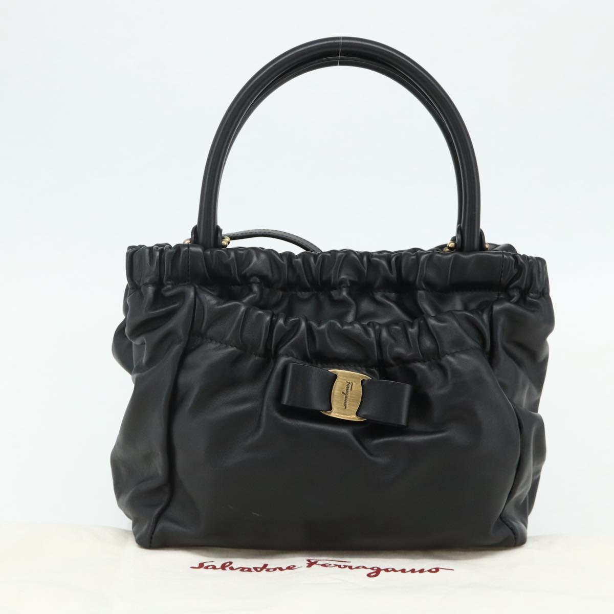 Salvatore Ferragamo Vala Hand Bag Leather 2way Black Gold Auth ka4273A