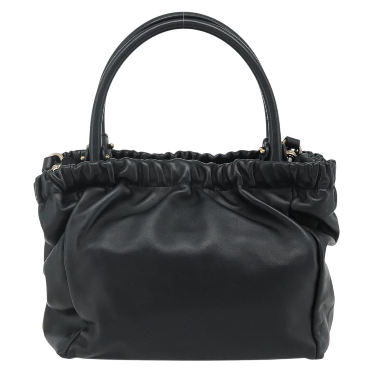 Salvatore Ferragamo Vala Hand Bag Leather 2way Black Gold Auth ka4273A