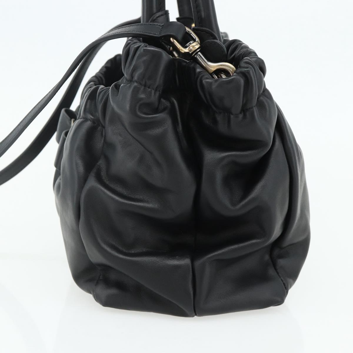 Salvatore Ferragamo Vala Hand Bag Leather 2way Black Gold Auth ka4273A