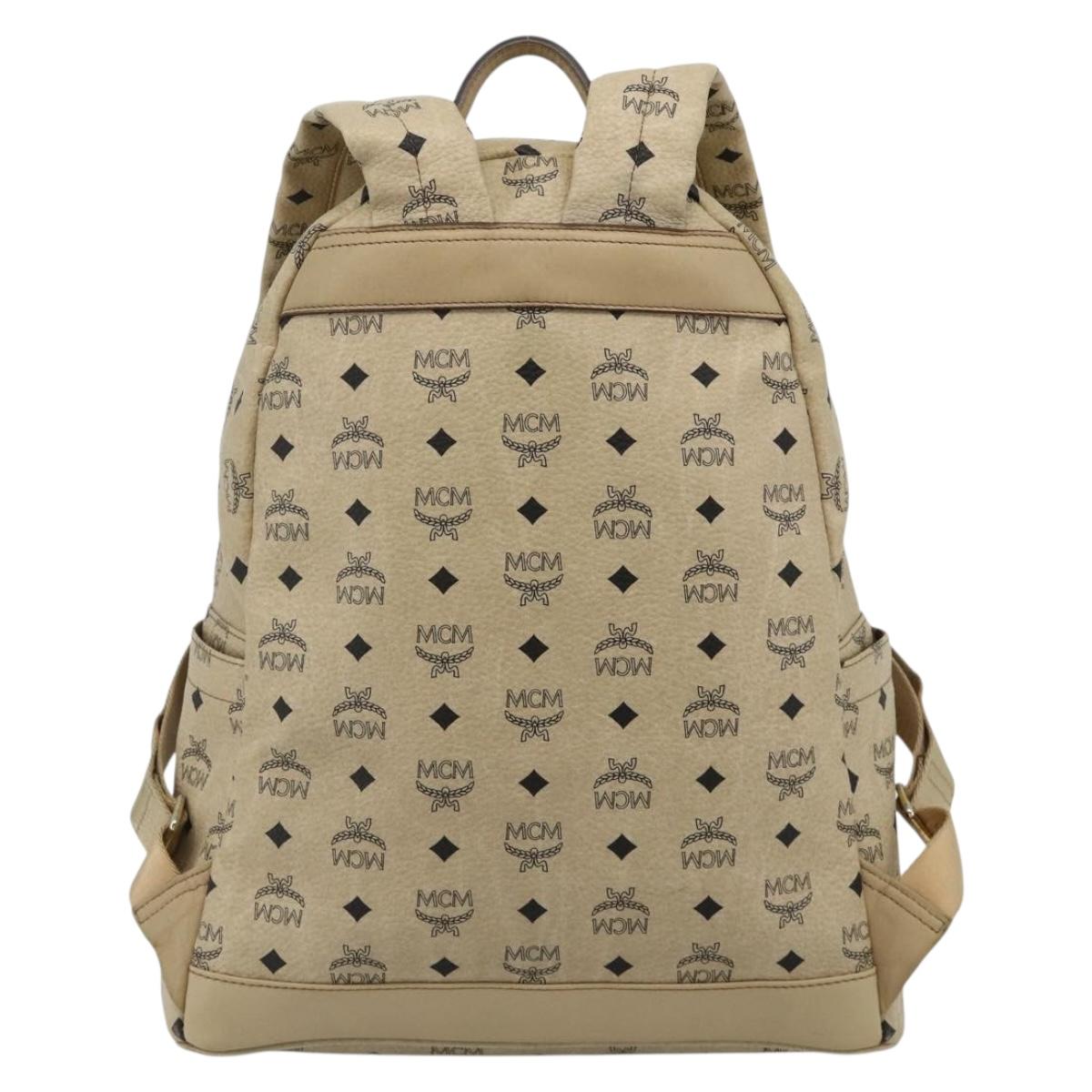 MCM Vicetos Logogram Backpack PVC Beige Gold Auth ka4282