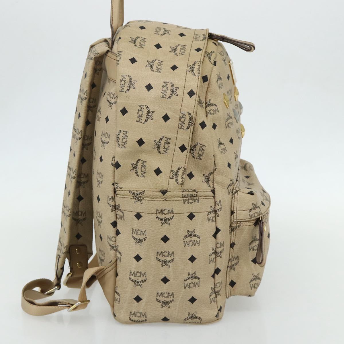 MCM Vicetos Logogram Backpack PVC Beige Gold Auth ka4282