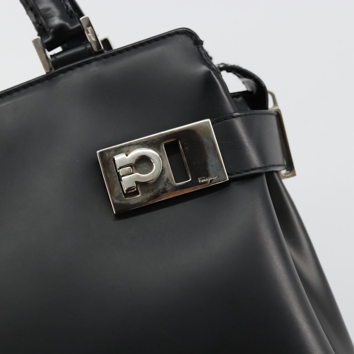 Salvatore Ferragamo Gancini Hand Bag Leather 2way Black Silver Auth ka4288