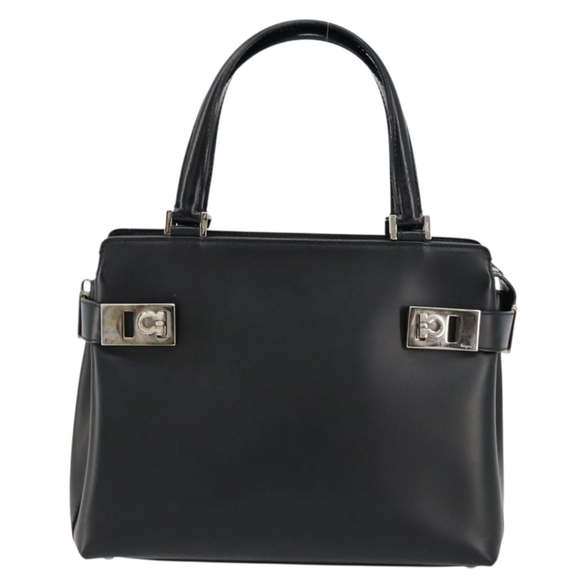 Salvatore Ferragamo Gancini Hand Bag Leather 2way Black Silver Auth ka4288