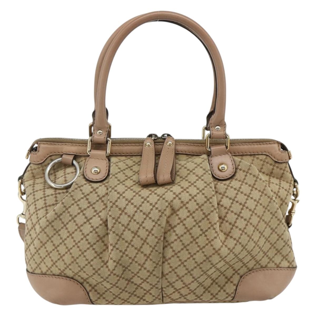 GUCCI Diamante Hand Bag Canvas 2way Beige Gold 247902 Auth ka4301