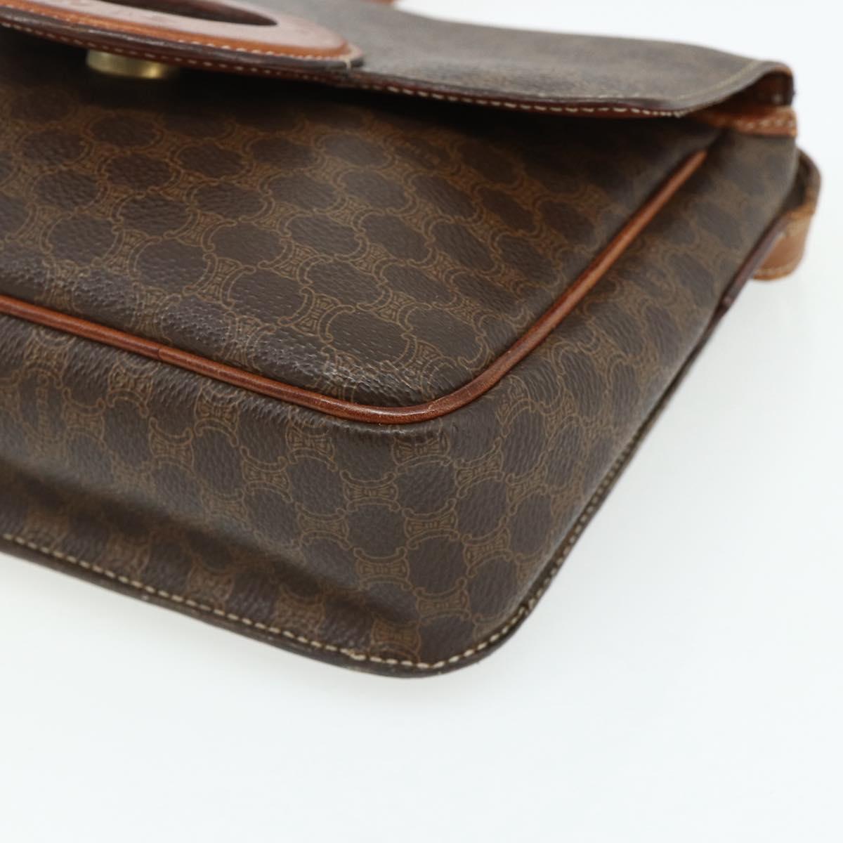CELINE Macadam Canvas Shoulder Bag PVC Leather Brown Gold Auth ka4327