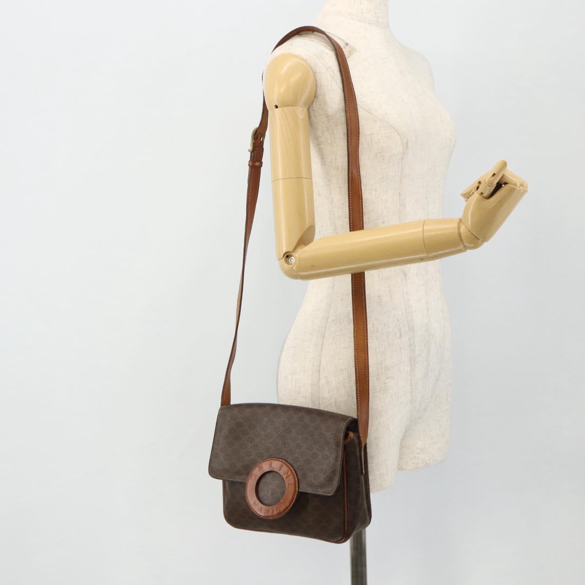 CELINE Macadam Canvas Shoulder Bag PVC Leather Brown Gold Auth ka4327