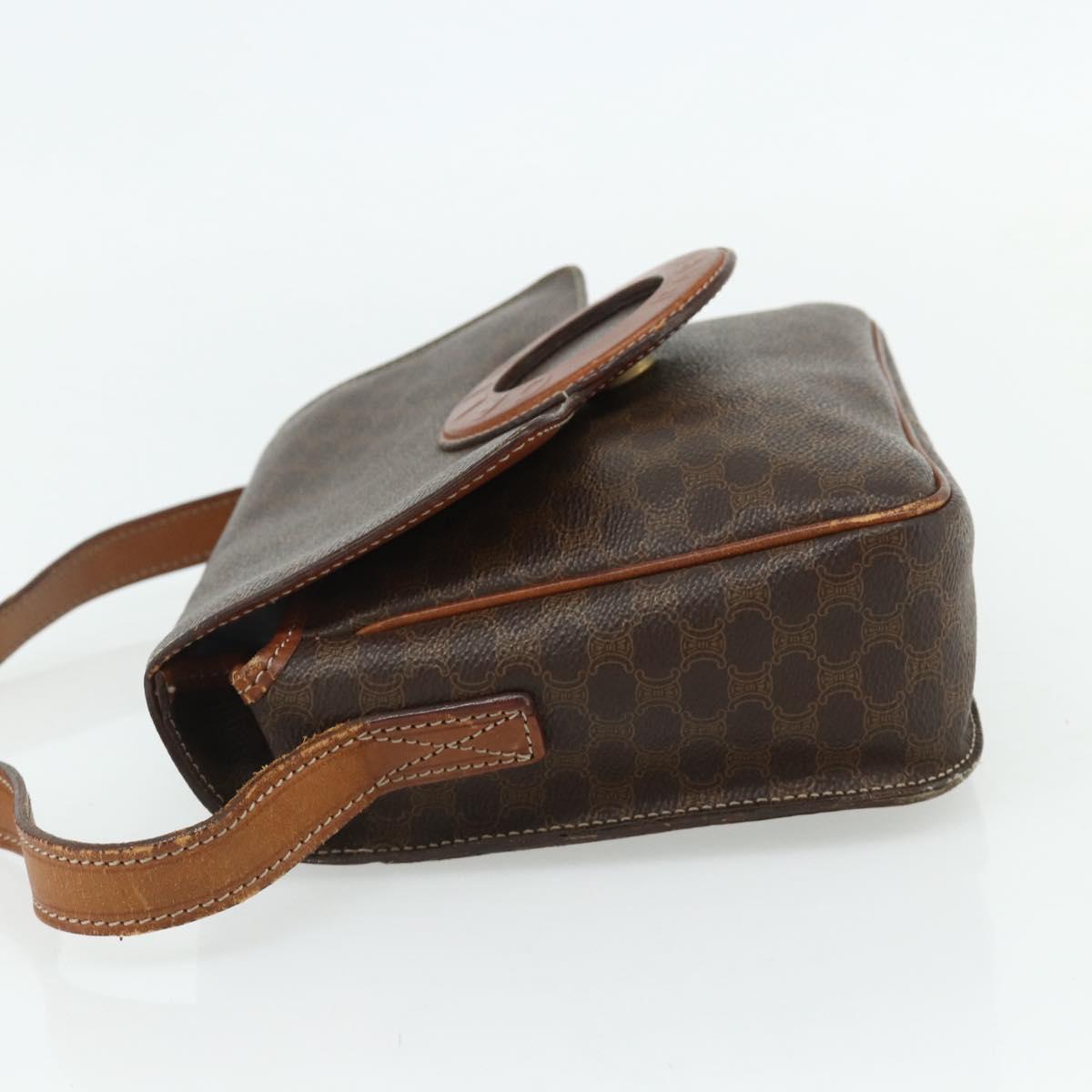 CELINE Macadam Canvas Shoulder Bag PVC Leather Brown Gold Auth ka4327