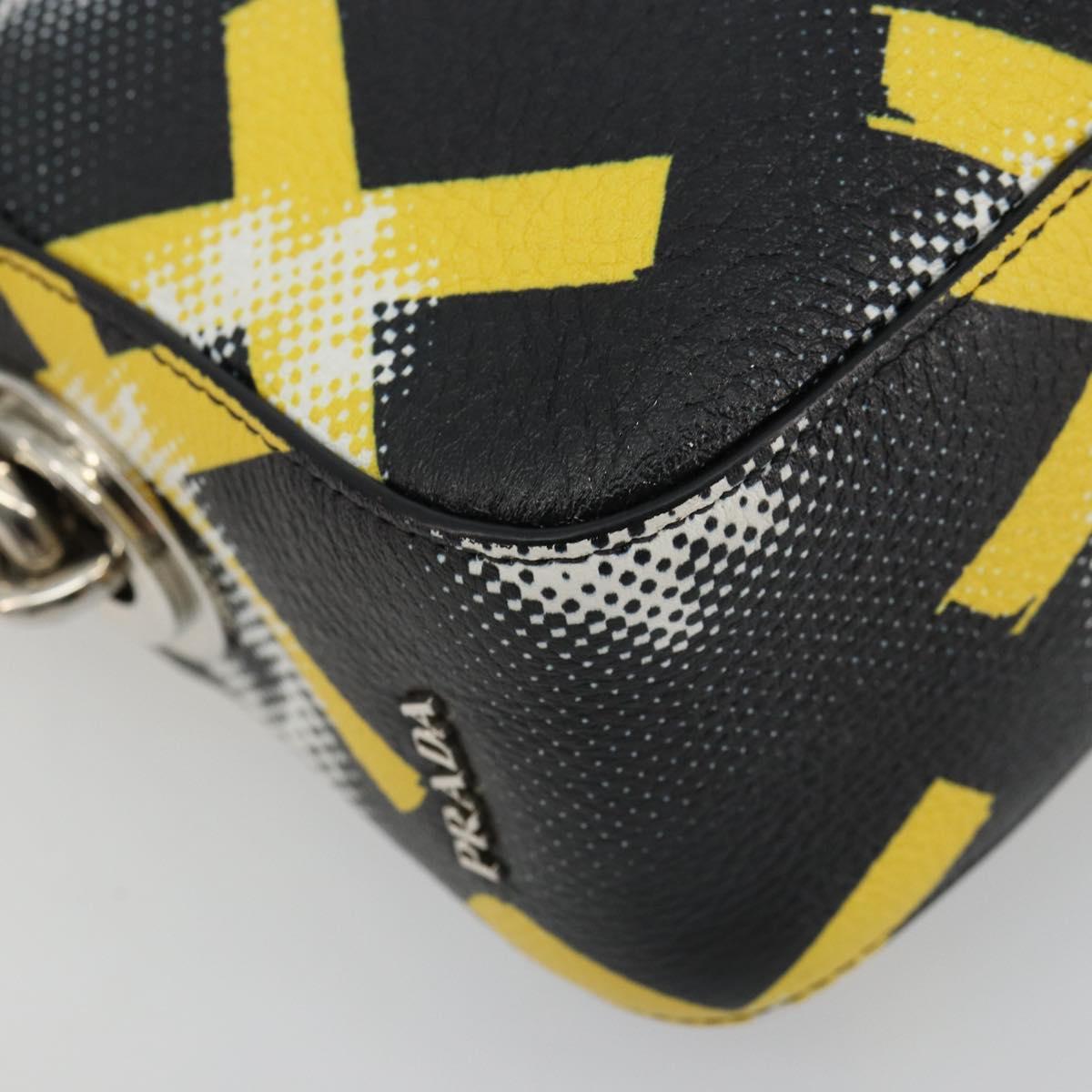 PRADA Chain Shoulder Bag Leather Black Yellow Auth ka4328M