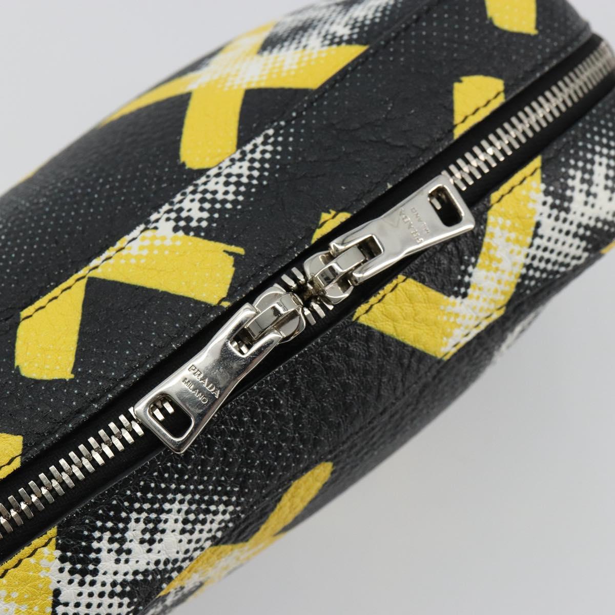 PRADA Chain Shoulder Bag Leather Black Yellow Auth ka4328M