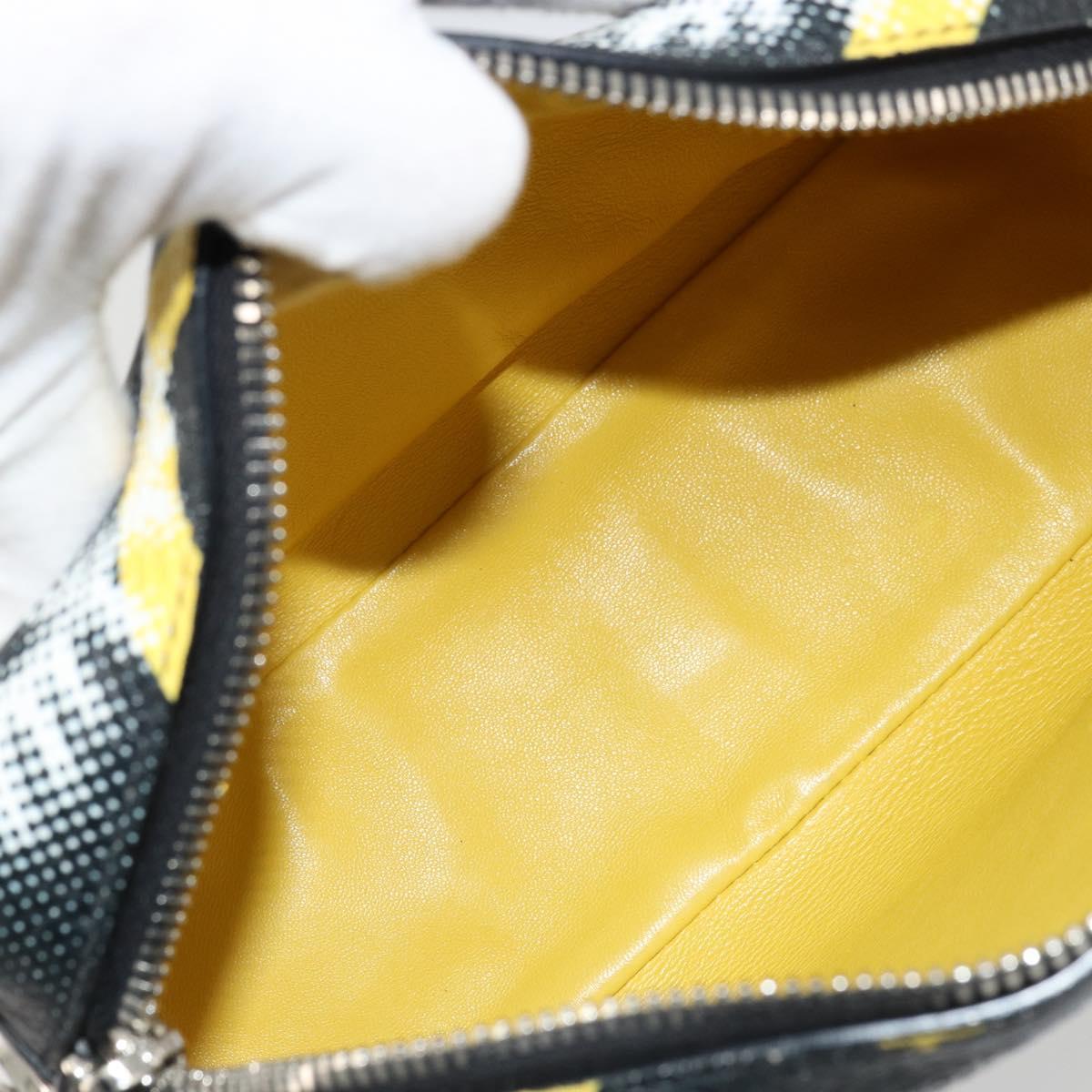 PRADA Chain Shoulder Bag Leather Black Yellow Auth ka4328M