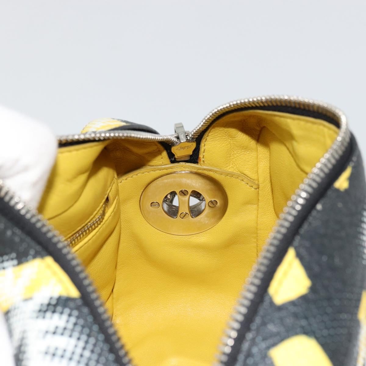 PRADA Chain Shoulder Bag Leather Black Yellow Auth ka4328M