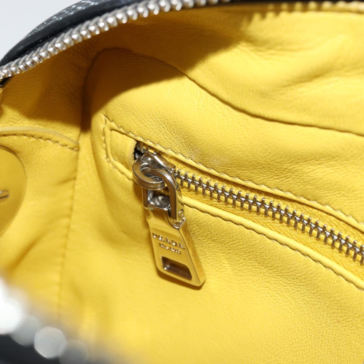 PRADA Chain Shoulder Bag Leather Black Yellow Auth ka4328M