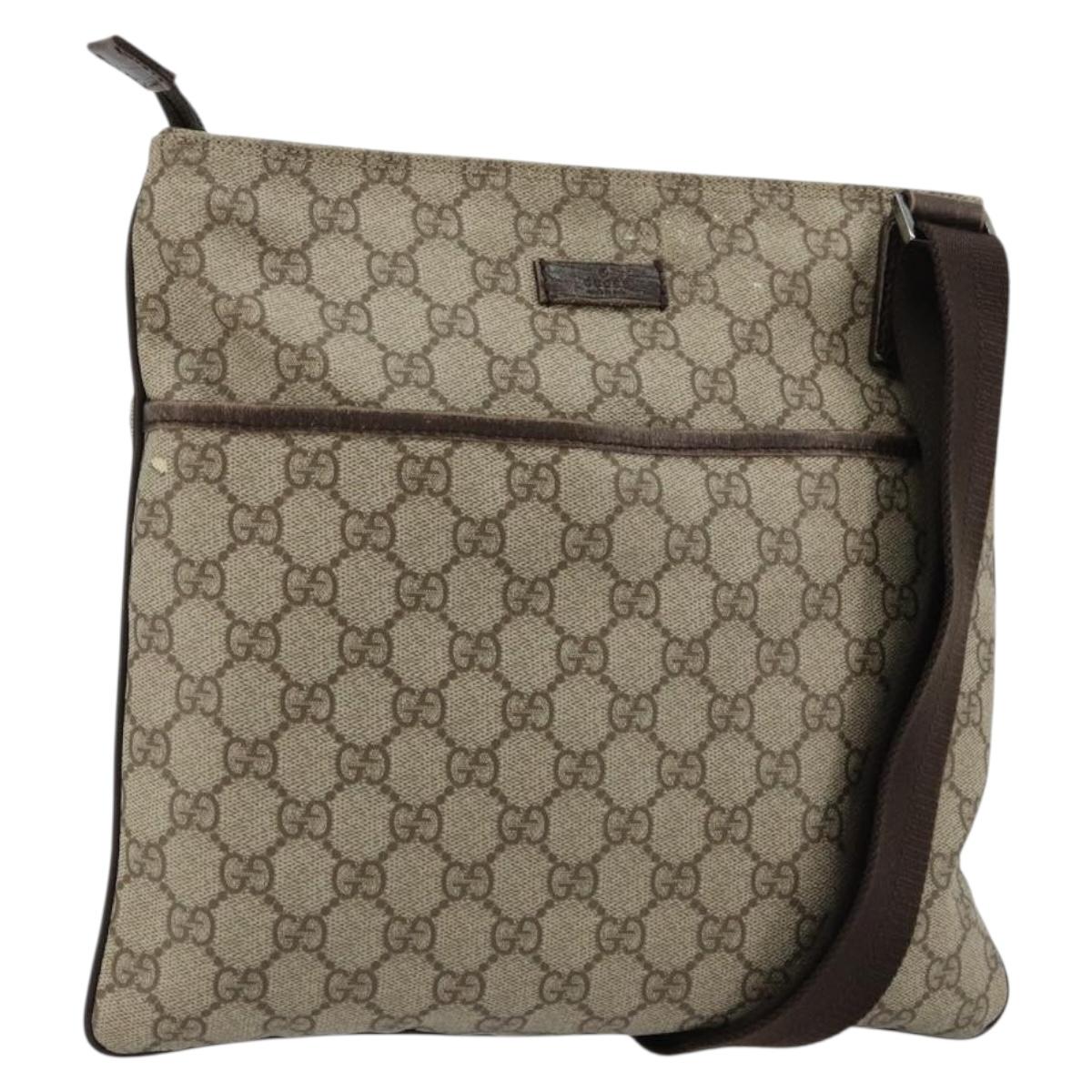 GUCCI GG Supreme Shoulder Bag PVC Beige Silver 141626 Auth ka4329