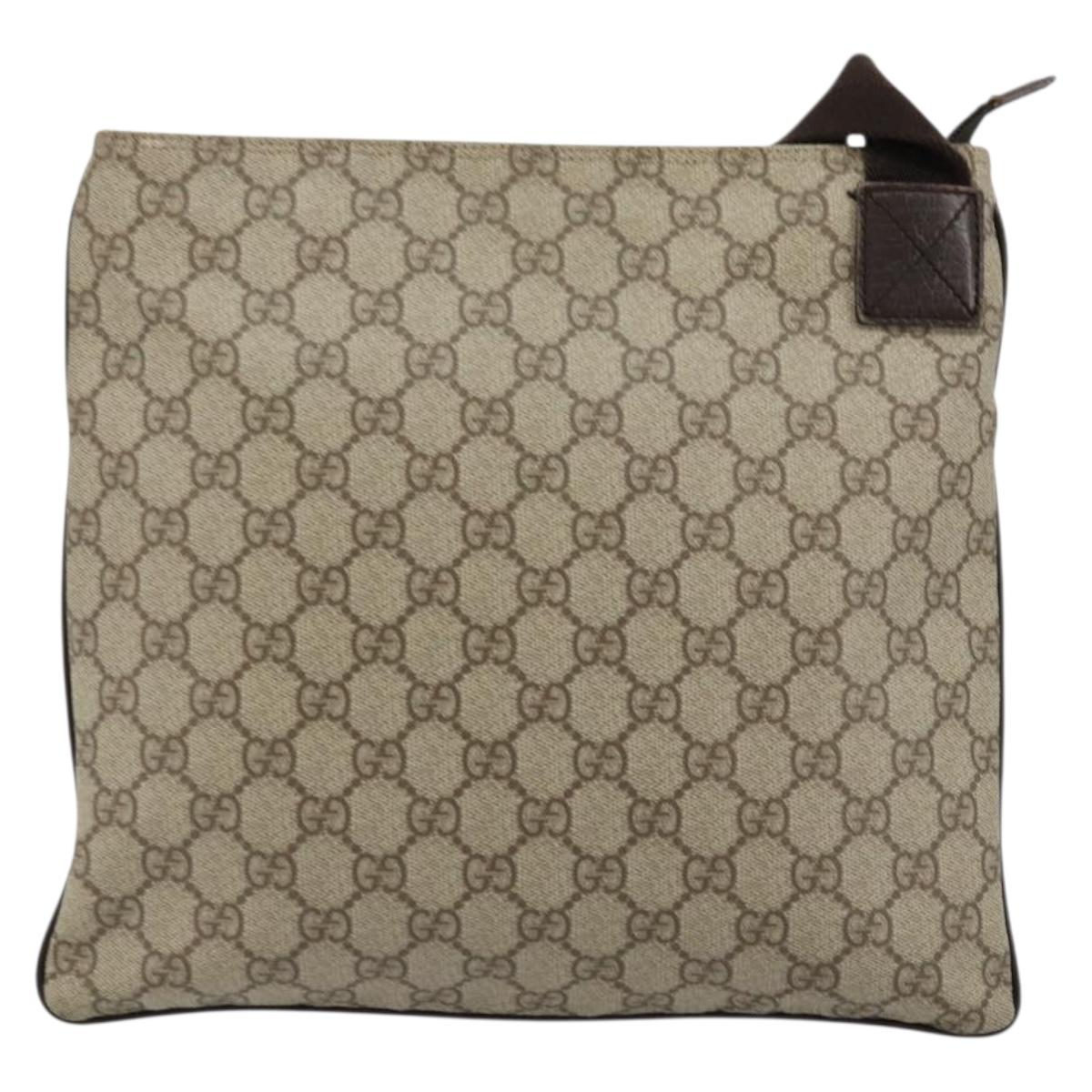 GUCCI GG Supreme Shoulder Bag PVC Beige Silver 141626 Auth ka4329