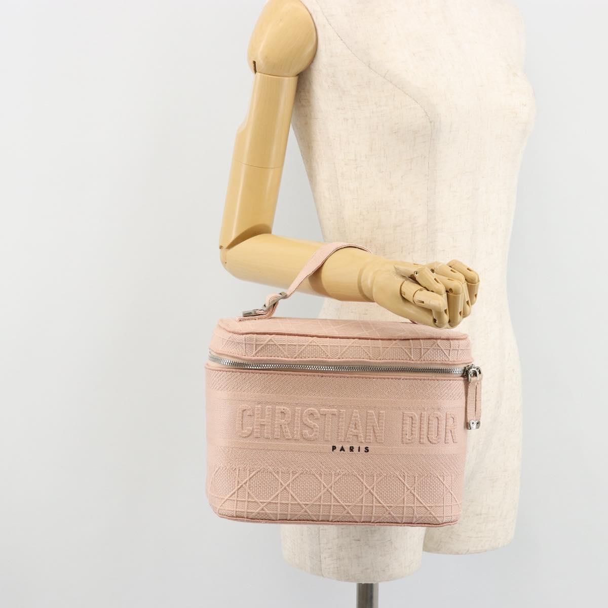 Christian Dior Vanity Hand Bag Canvas Pink Silver Auth ka4333A