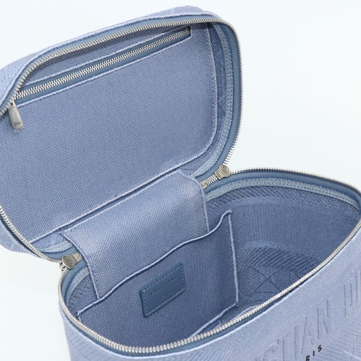 Christian Dior Vanity Hand Bag Canvas Blue Silver Auth ka4334A