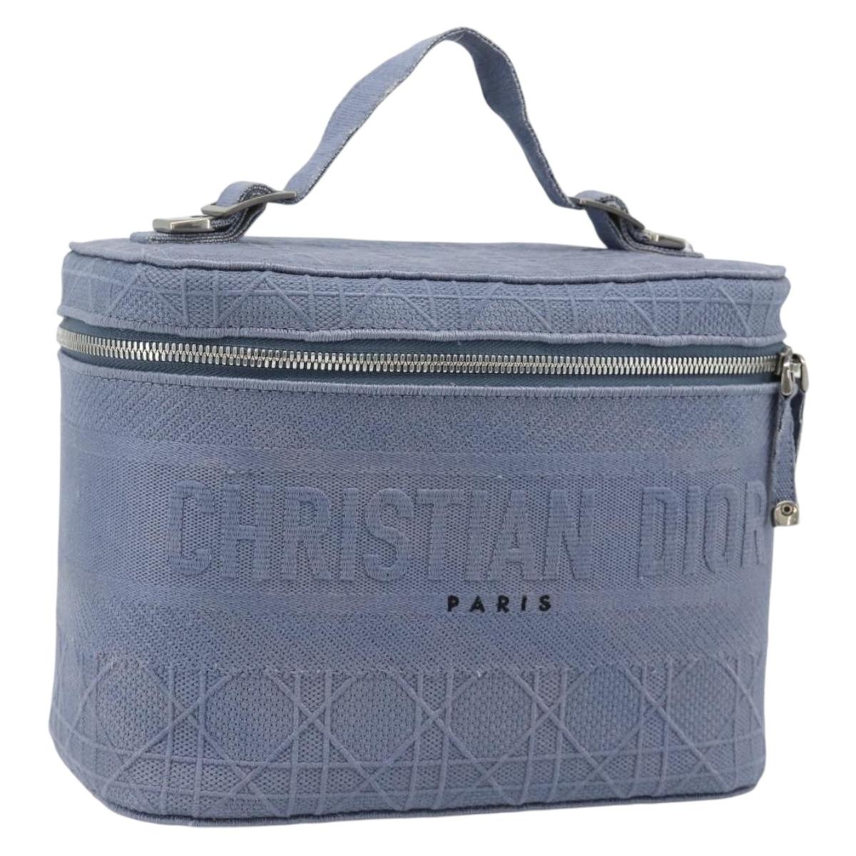 Christian Dior Vanity Hand Bag Canvas Blue Silver Auth ka4334A
