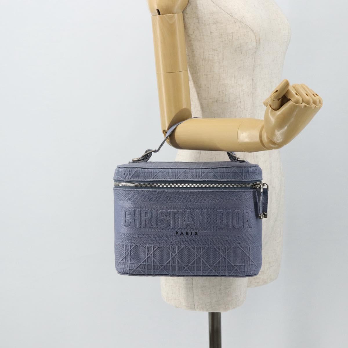 Christian Dior Vanity Hand Bag Canvas Blue Silver Auth ka4334A