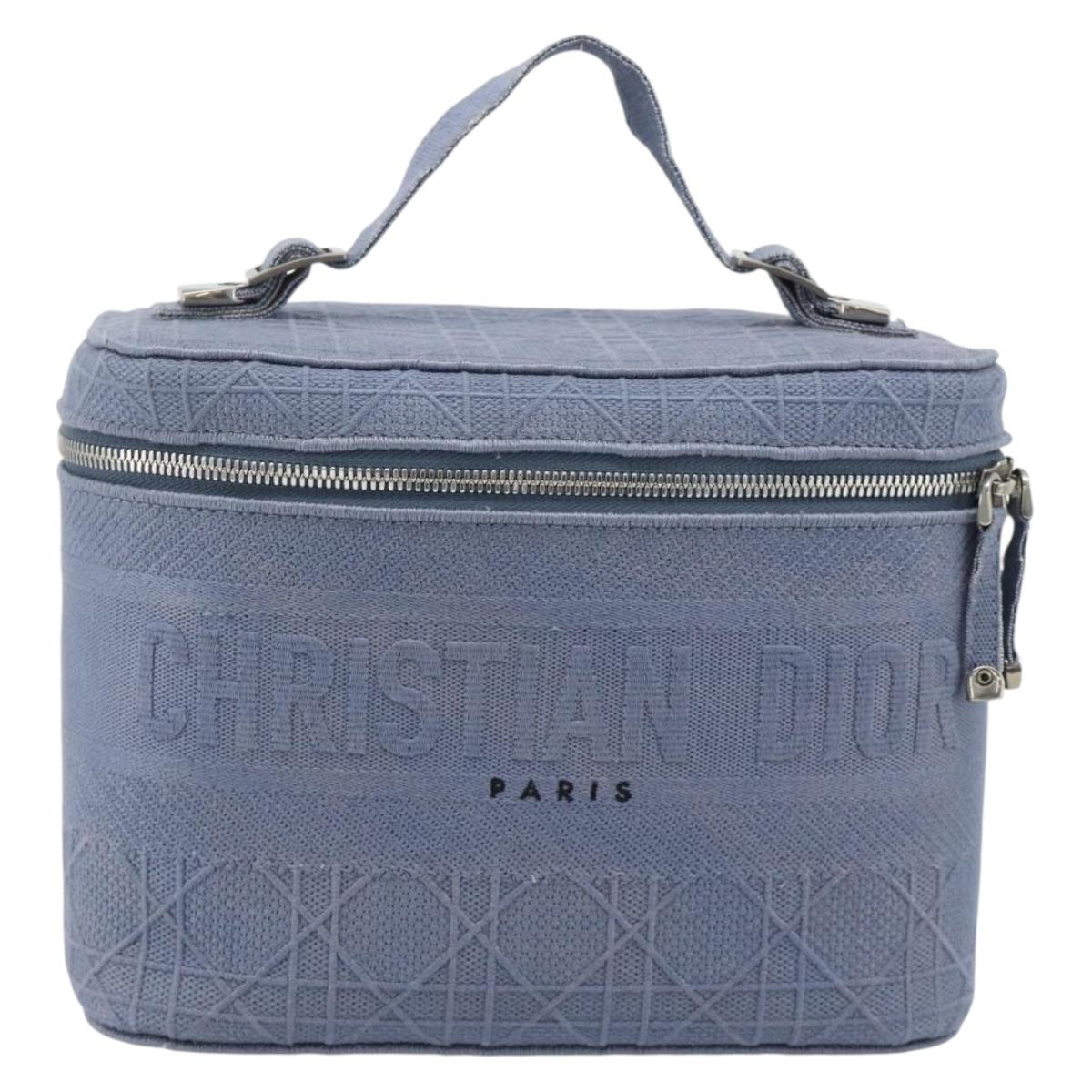 Christian Dior Vanity Hand Bag Canvas Blue Silver Auth ka4334A