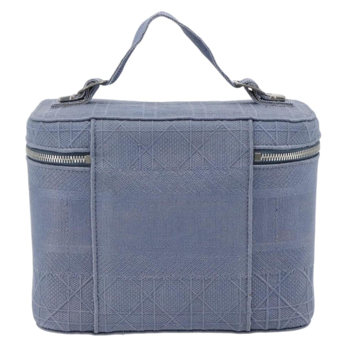 Christian Dior Vanity Hand Bag Canvas Blue Silver Auth ka4334A