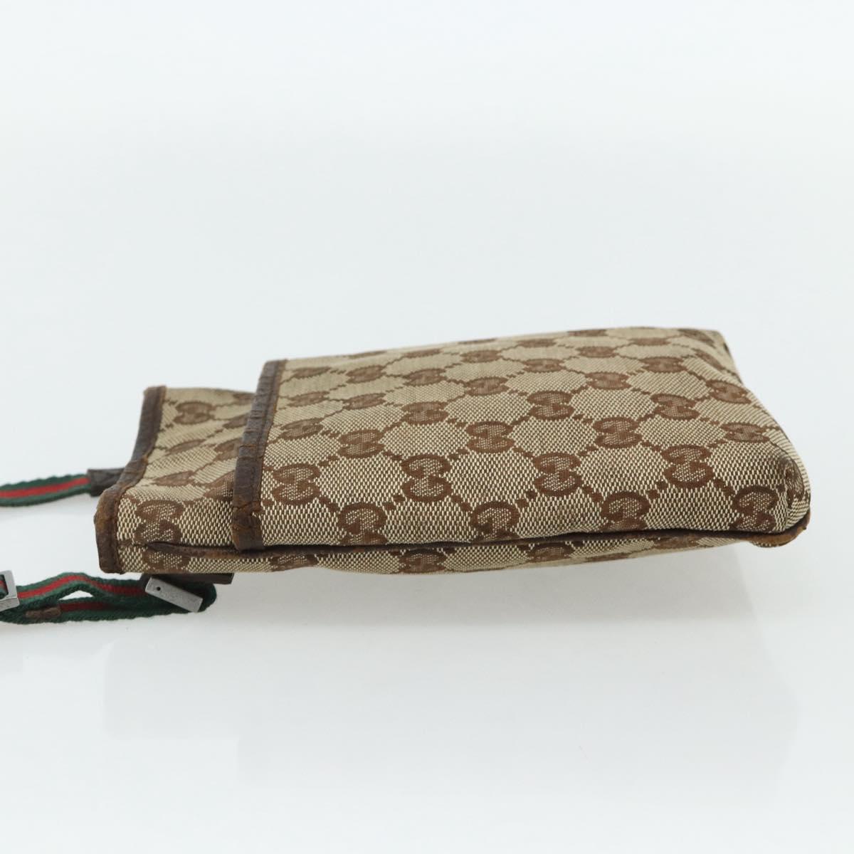 GUCCI GG Canvas Web Sherry Line Shoulder Bag Beige Red Green 141863 Auth ka4335