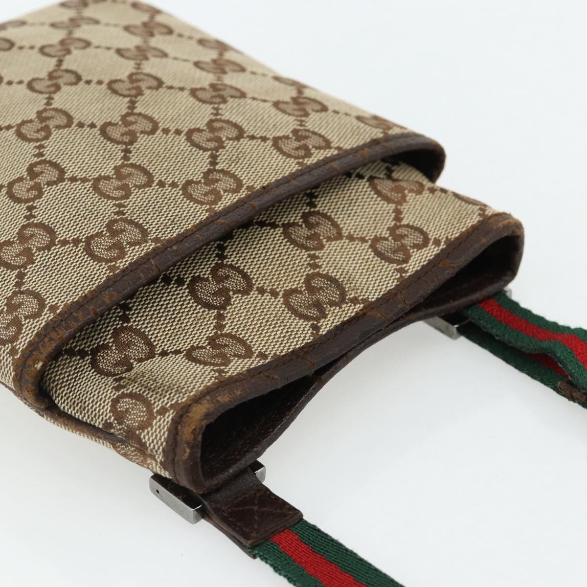 GUCCI GG Canvas Web Sherry Line Shoulder Bag Beige Red Green 141863 Auth ka4335