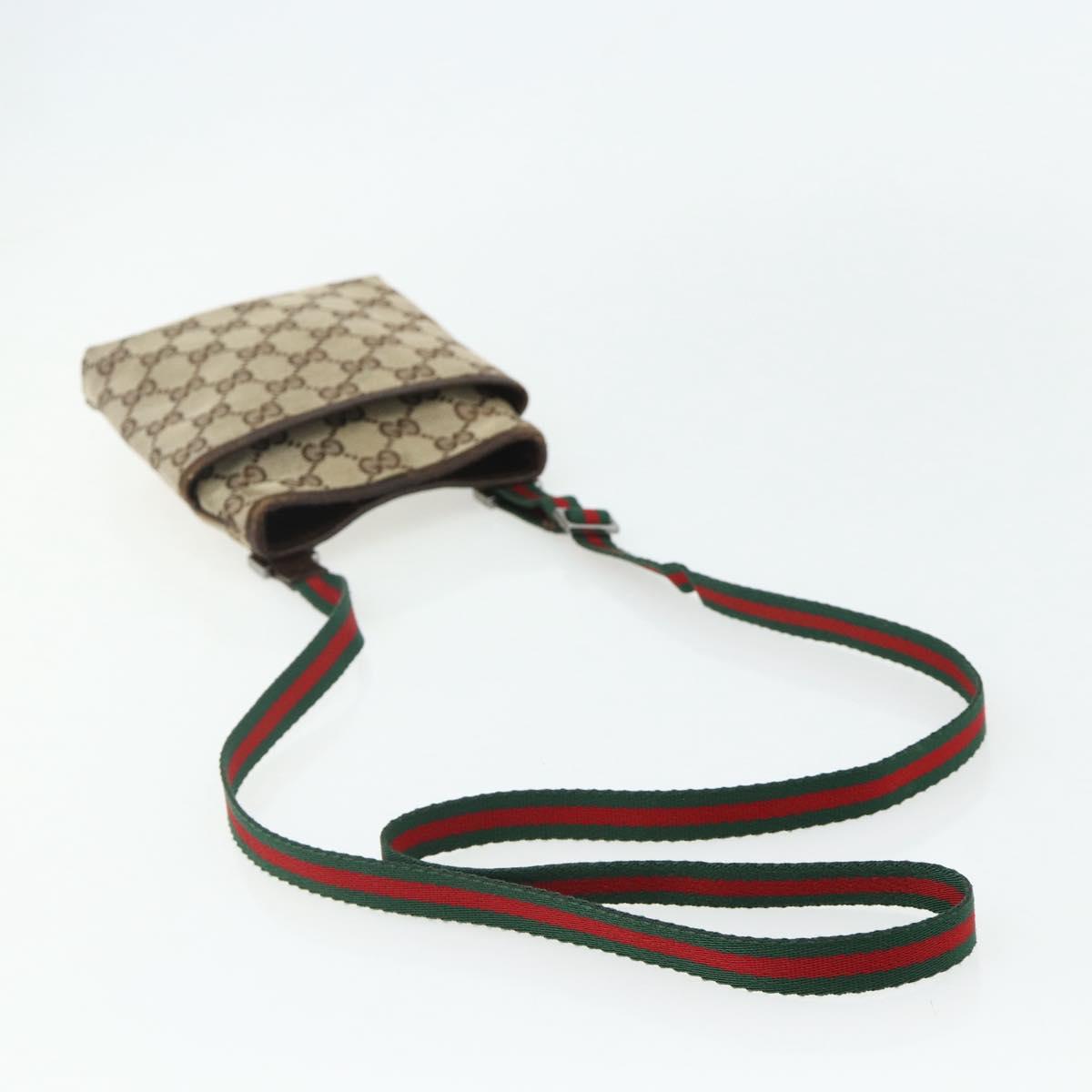 GUCCI GG Canvas Web Sherry Line Shoulder Bag Beige Red Green 141863 Auth ka4335