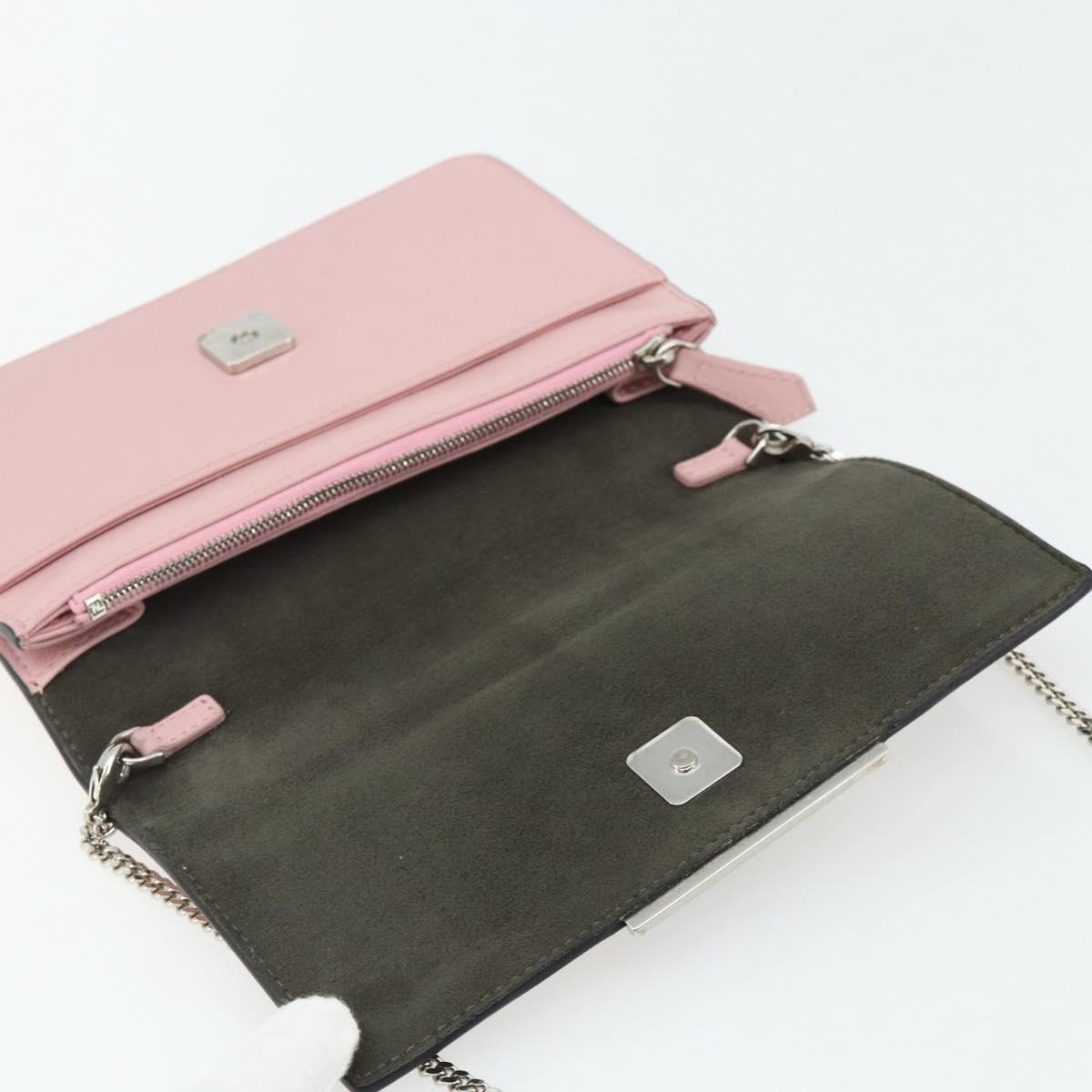 FENDI Chain Wallet Monster Shoulder Bag Leather Pink Silver Auth ka4337A