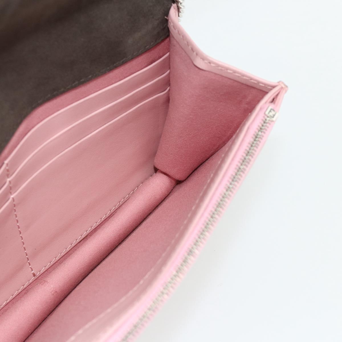 FENDI Chain Wallet Monster Shoulder Bag Leather Pink Silver Auth ka4337A