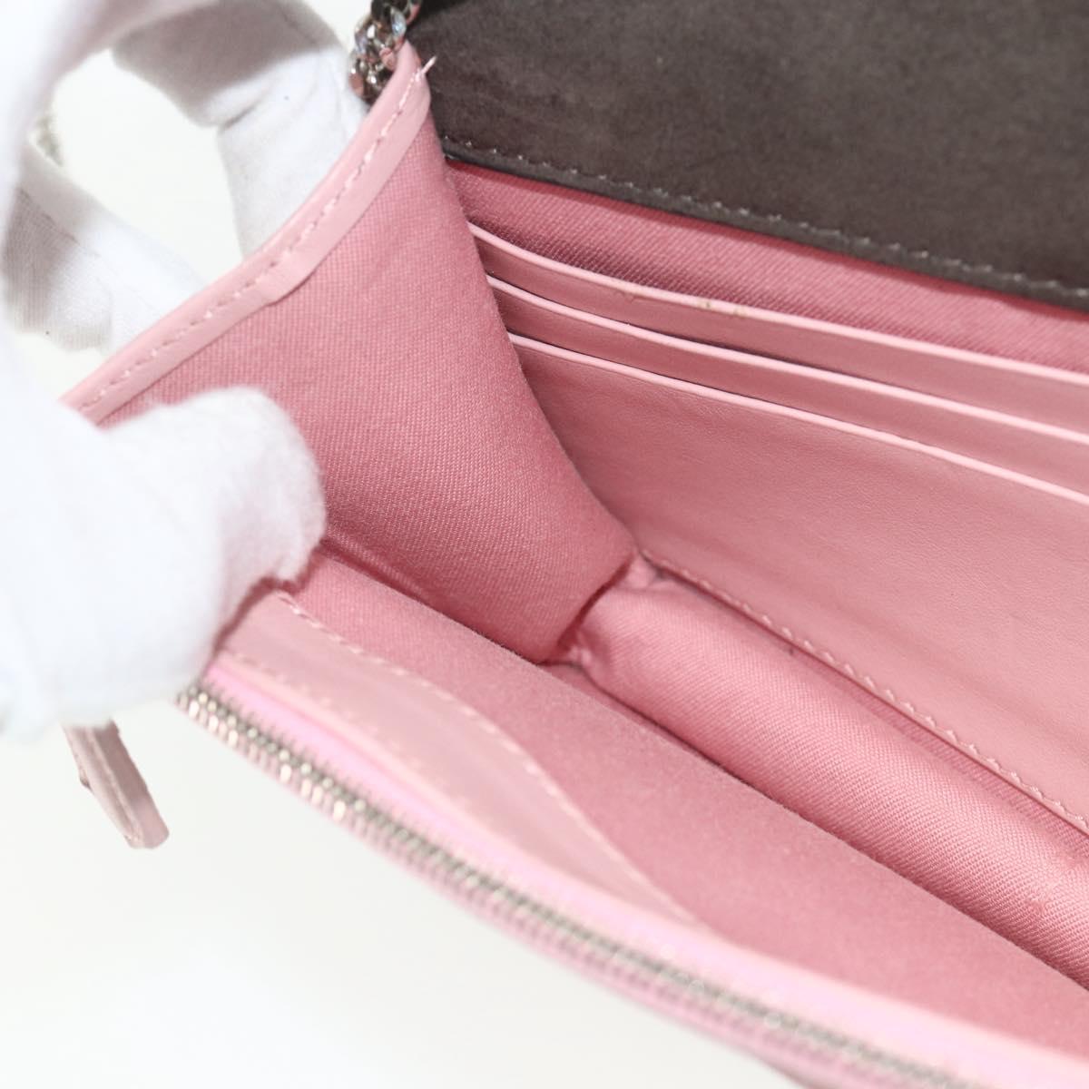 FENDI Chain Wallet Monster Shoulder Bag Leather Pink Silver Auth ka4337A
