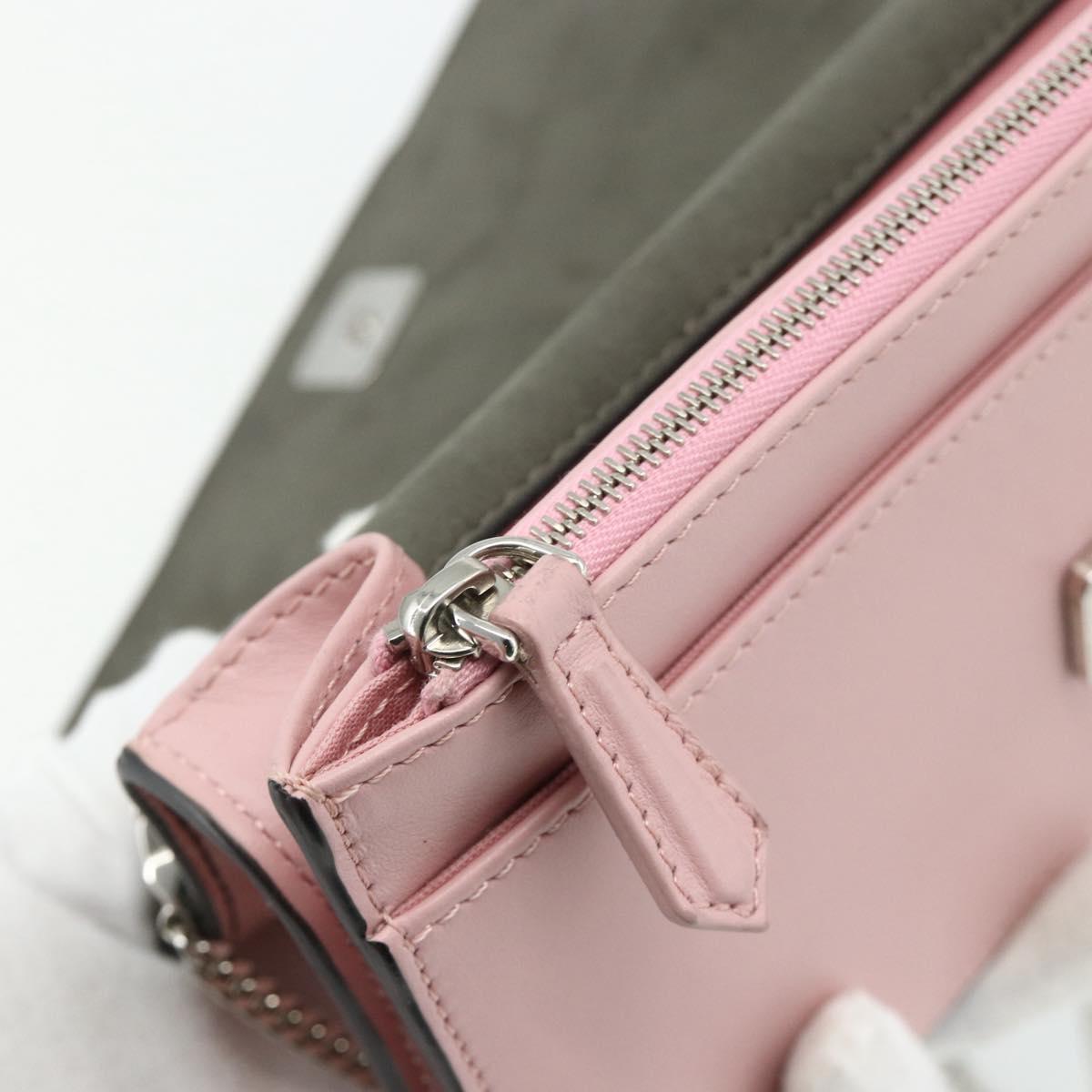 FENDI Chain Wallet Monster Shoulder Bag Leather Pink Silver Auth ka4337A