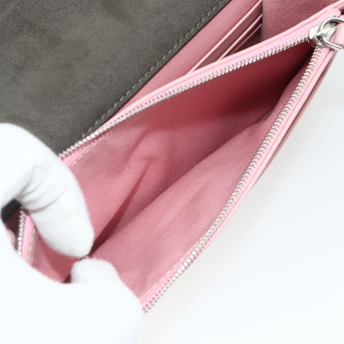 FENDI Chain Wallet Monster Shoulder Bag Leather Pink Silver Auth ka4337A