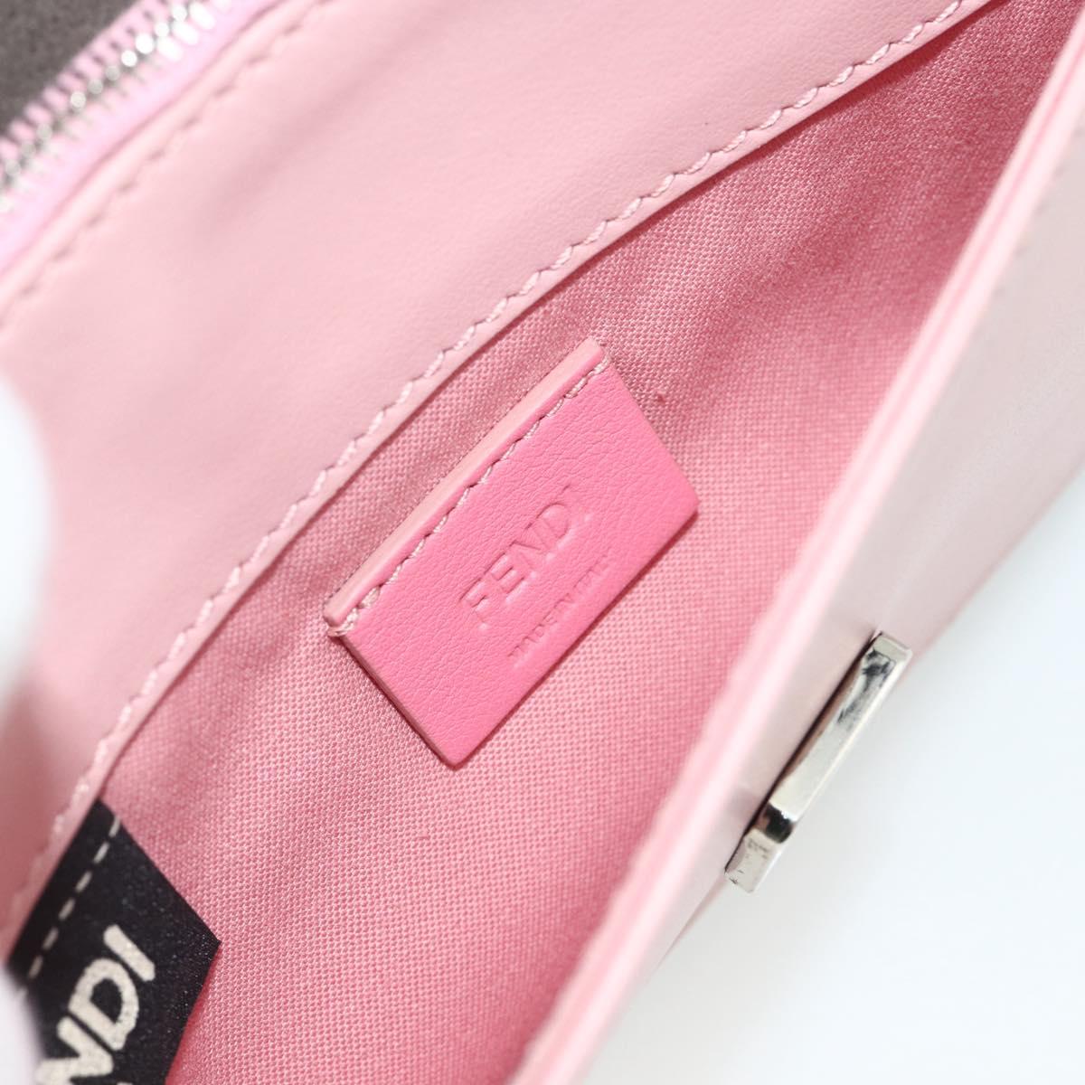 FENDI Chain Wallet Monster Shoulder Bag Leather Pink Silver Auth ka4337A