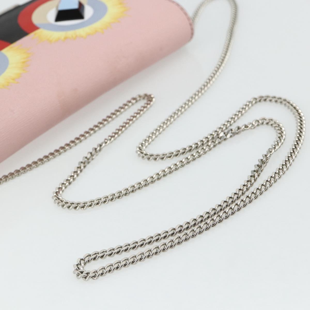FENDI Chain Wallet Monster Shoulder Bag Leather Pink Silver Auth ka4337A