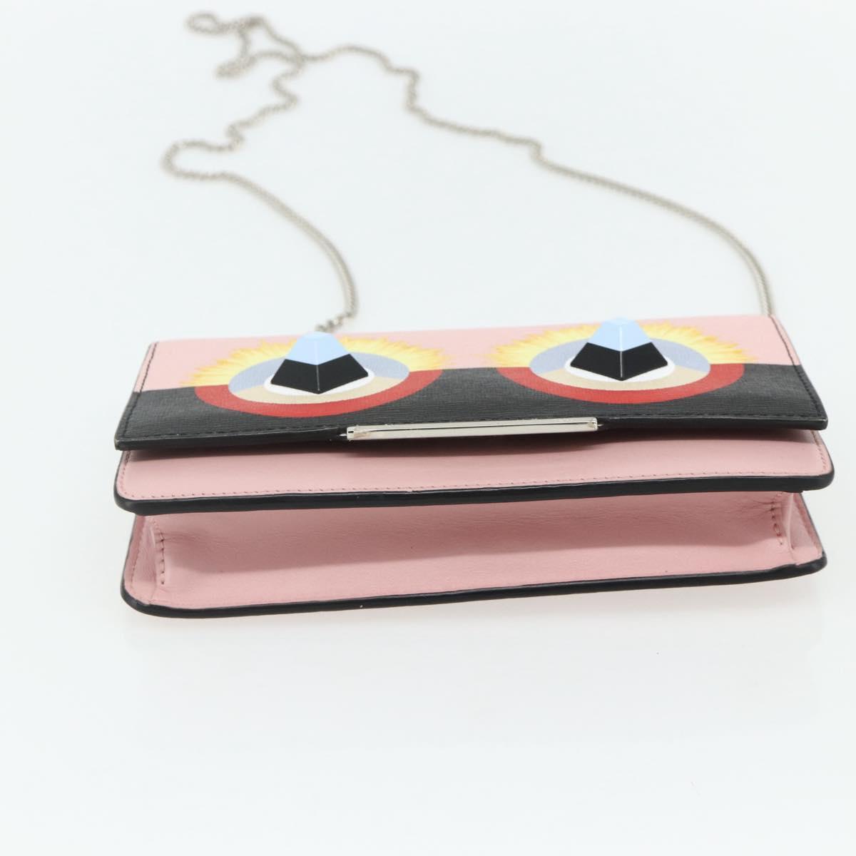 FENDI Chain Wallet Monster Shoulder Bag Leather Pink Silver Auth ka4337A