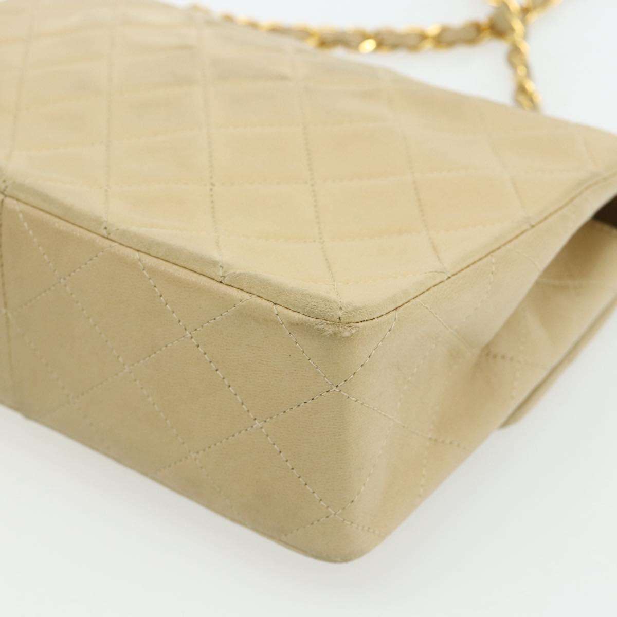 CHANEL Turn Lock Chain Shoulder Bag Lamb Skin Beige Gold CC Auth ka4339V