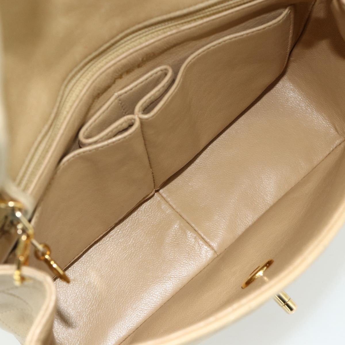 CHANEL Turn Lock Chain Shoulder Bag Lamb Skin Beige Gold CC Auth ka4339V