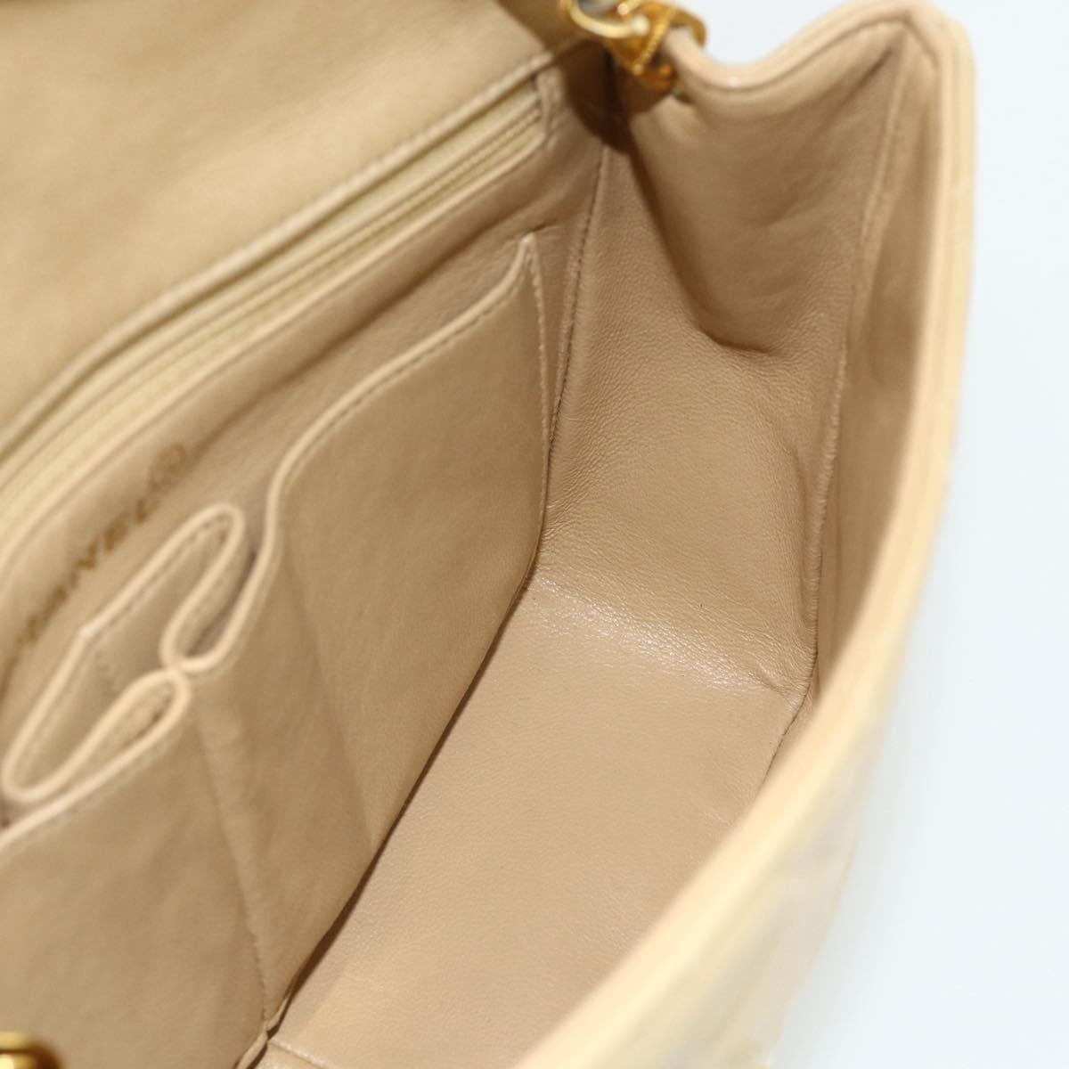CHANEL Turn Lock Chain Shoulder Bag Lamb Skin Beige Gold CC Auth ka4339V